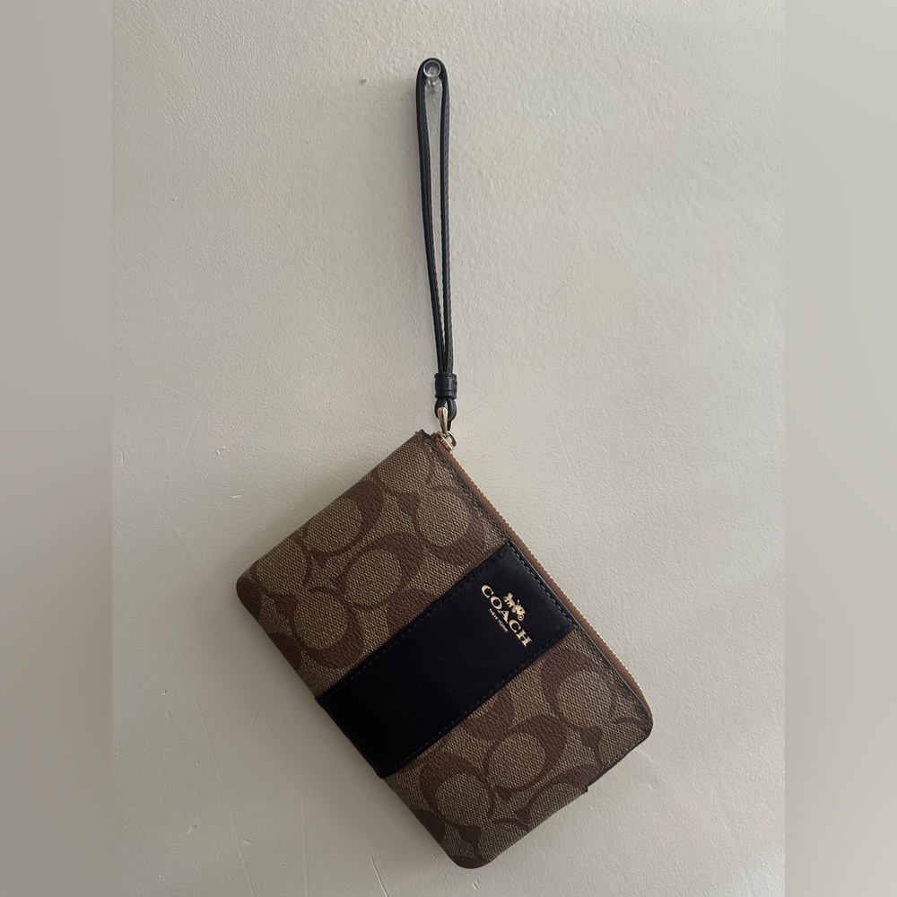 Coach Signature Brown and Black Wristlet